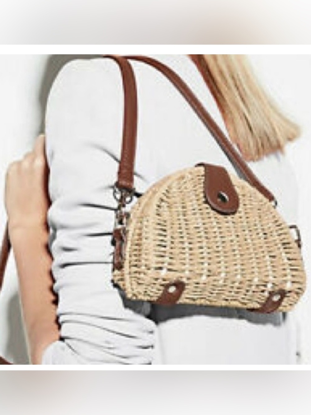 White House Black Market Purse Woven Wicker Straw Basket Crossbody Small 8"